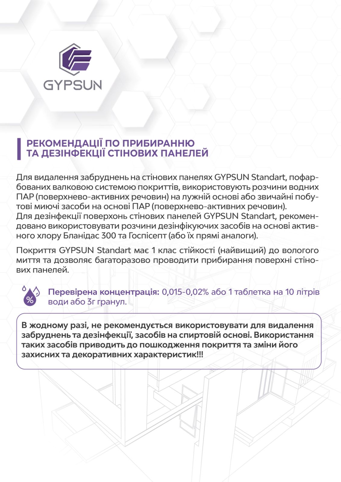 Догляд за стіновими панелями GYPSUN Standart